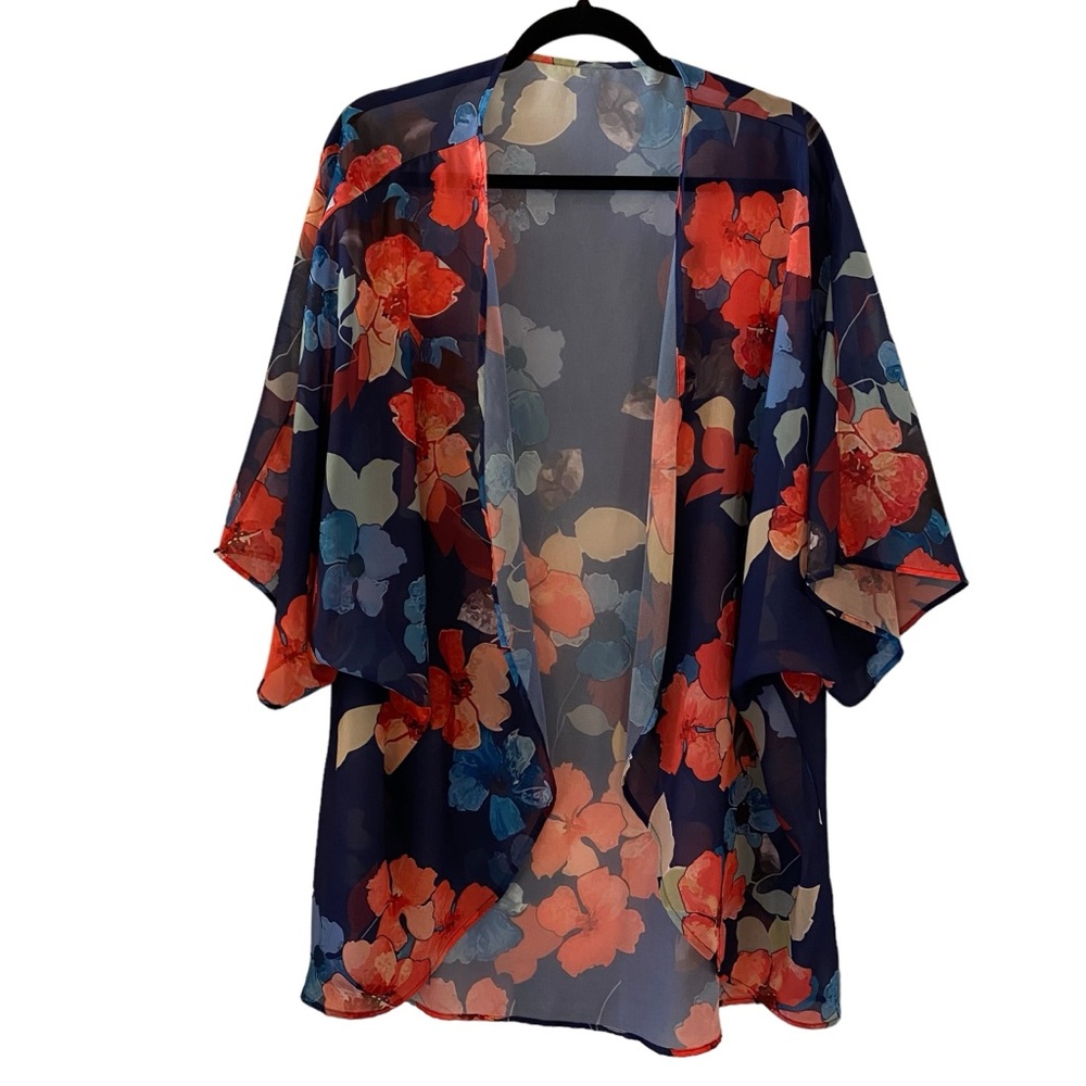 Women's Floral Print Kimono Swim Coverup Plus size 2X Loose lightweight sheer - Picture 2 of 5
